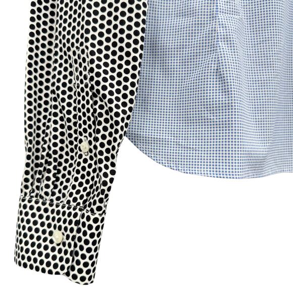 JED Black & White Polka Dot Contrast Blue Button Up Long Sleeve Cotton Shirt - Picture 6 of 11